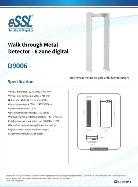 eSSL Multizone D9006 Door Frame Metal Detector