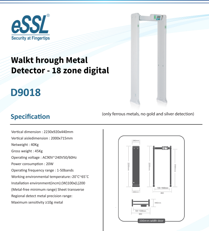 eSSL Multizone D9018 Door Frame Metal Detector