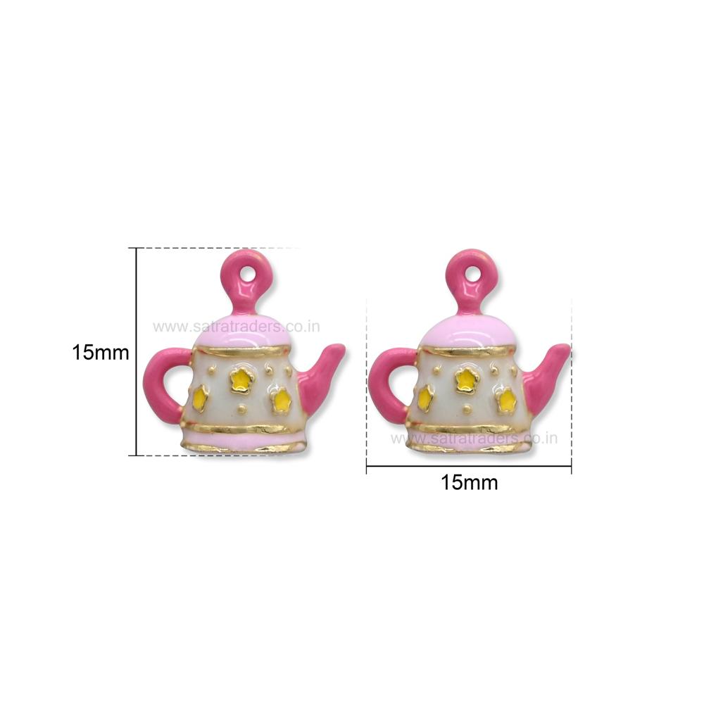 Pink Teapot Charm Pendant - Material: Metal
