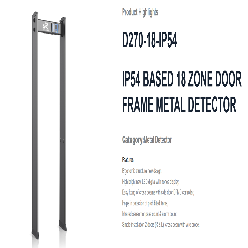 D270-18-IP54 IP54 based 18 Zone Door frame metal detector