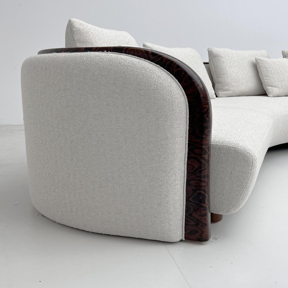 Minimalist Curved Modular Fabric Sofa with Solid Wood Trim