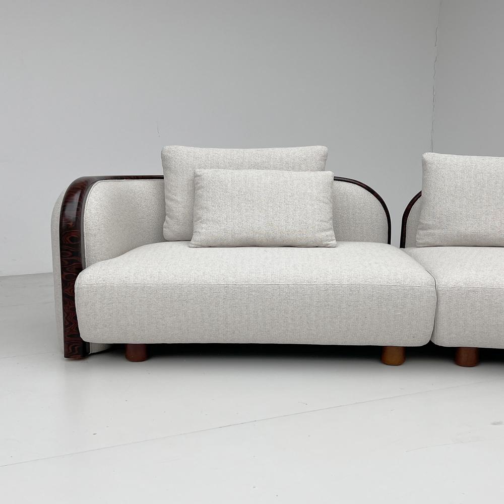 Minimalist Curved Modular Fabric Sofa with Solid Wood Trim