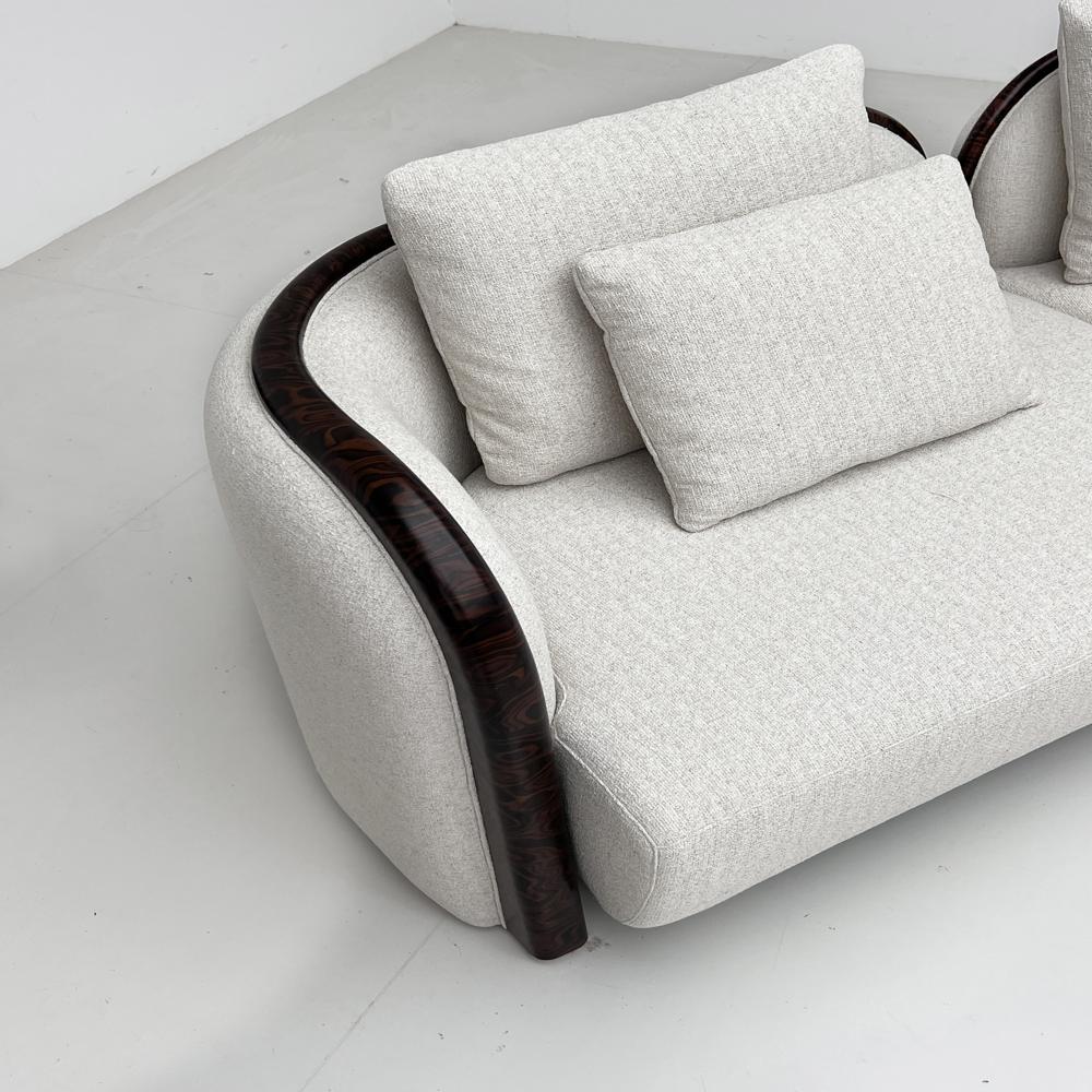 Minimalist Curved Modular Fabric Sofa with Solid Wood Trim