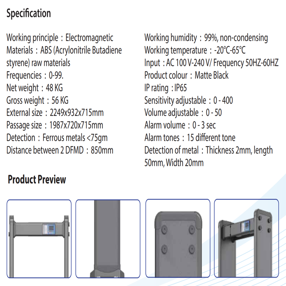 D518-63-IP65 Walk through Metal Detector - 63 zone