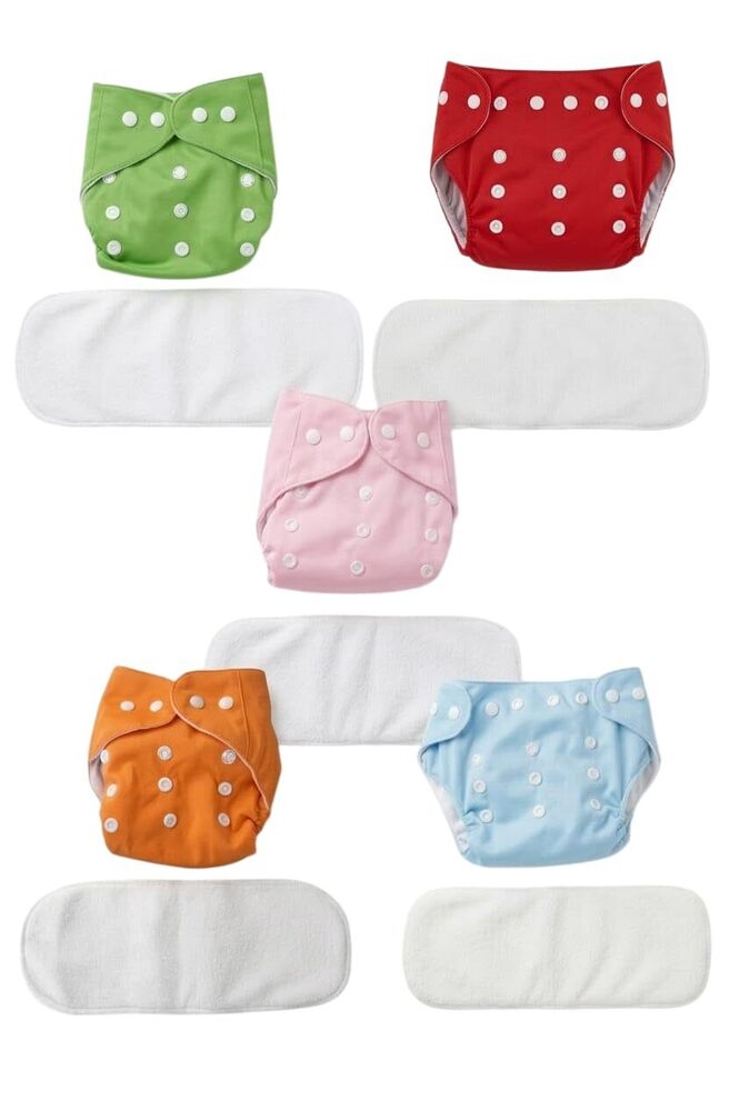 Reusable Cloth Diapers Pack of 5 with Inserts