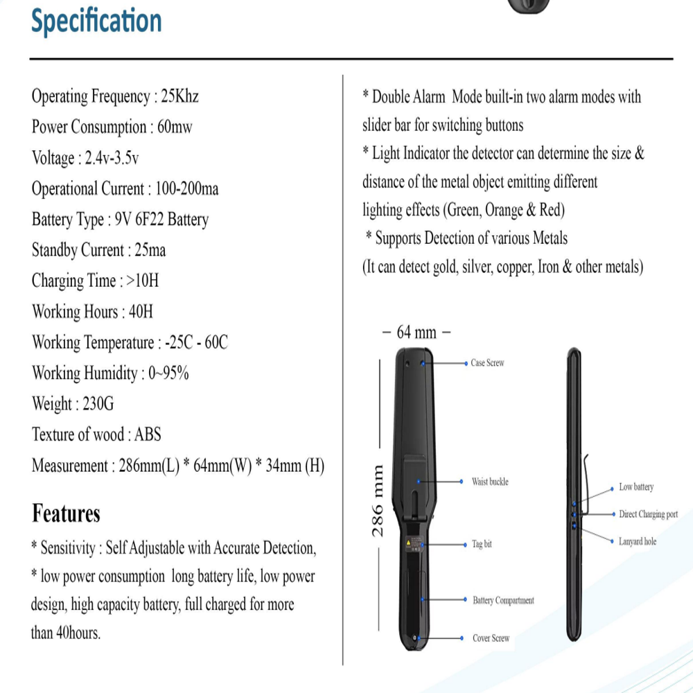 Hm520pro Handheld Metal Detector - Accuracy: Self-adjustable High-sensitivity Detection %