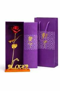 Golden Red Rose with Teddy Bear And Love Stand