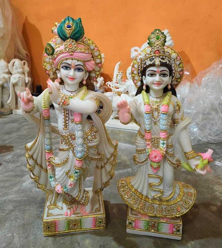 Colored Radha Krishna Marble Statue