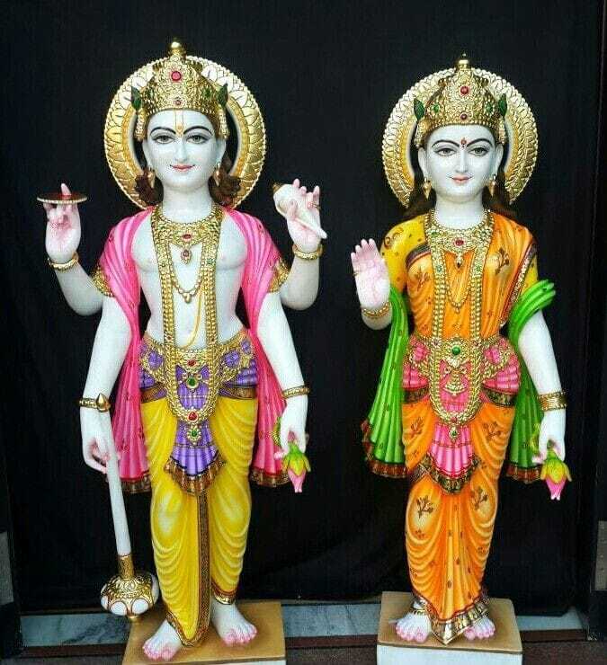Colored Lakshmi Narayan Marble Statue