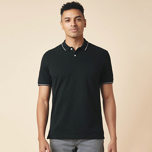 Mens Black Cotton Polo Tshirt