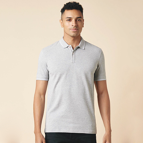 Mens Grey Melange Cotton Polo Tshirt