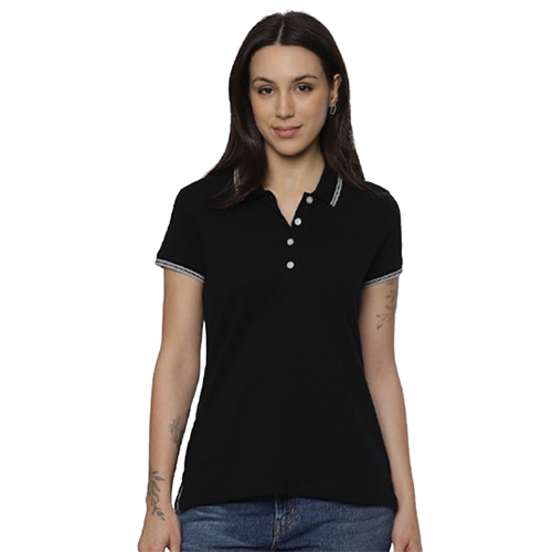 Ladies Jet Black Cotton Polo T-Shirt - Age Group: Adults