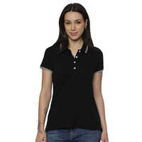 Ladies Jet Black Cotton Polo Tshirt