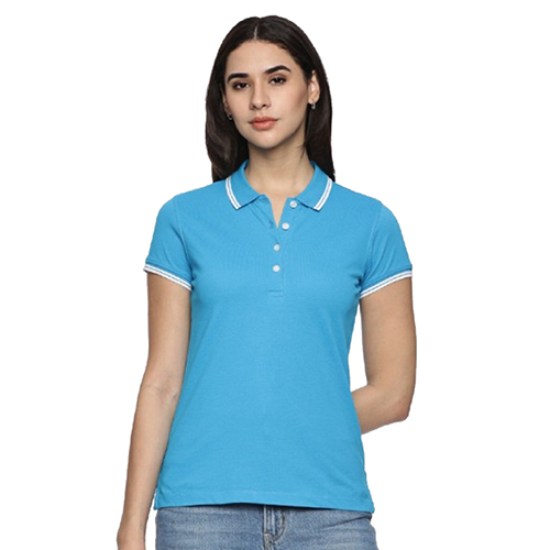 Ladies Blue Cotton Polo Tshirt