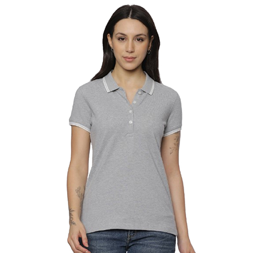 Ladies Grey Melange Cotton Polo Tshirt