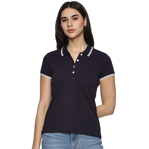 Ladies Navy Cotton Polo T-Shirt - Age Group: Adults