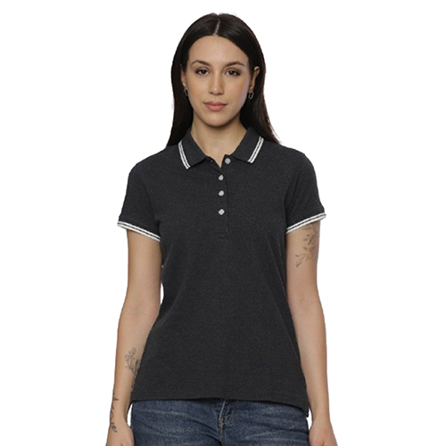 Ladies Charcoal Melange Cotton Polo Tshirt
