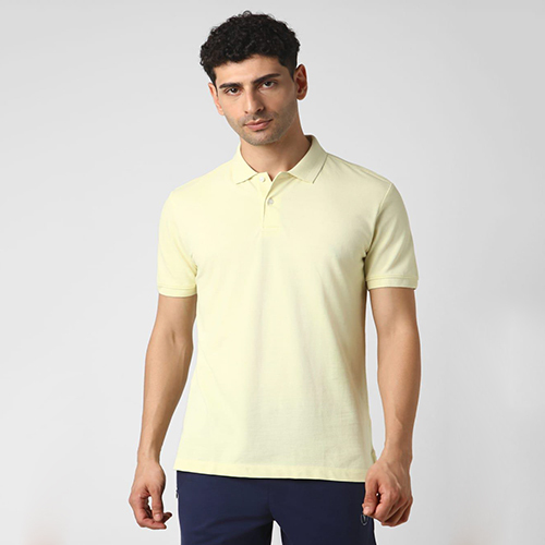 Mens Lemon Yellow Jacquard Collar Stylish Tshirt