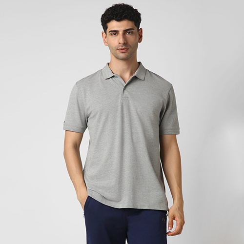 Mens Melange Grey Jacquard Collar Stylish Tshirt