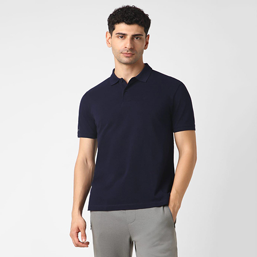 Mens Navy Blue Jacquard Collar Stylish Tshirt