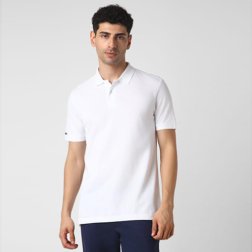 Mens White Jacquard Collar Stylish Tshirt