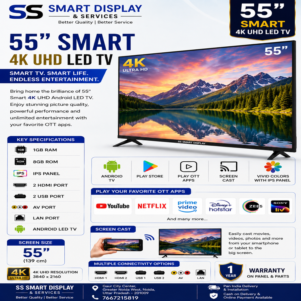 55 Inch Smart 4K Led Tv - Color: Black