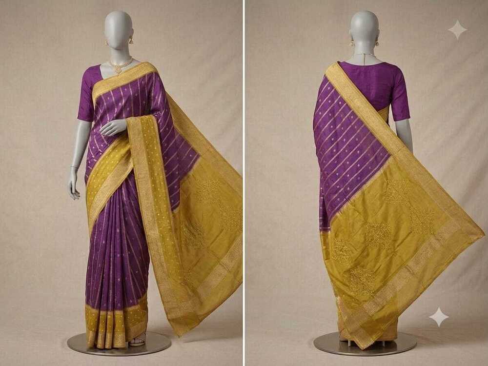 Cotton and tissue twisted to make this contrast soft saree with thin stripe design