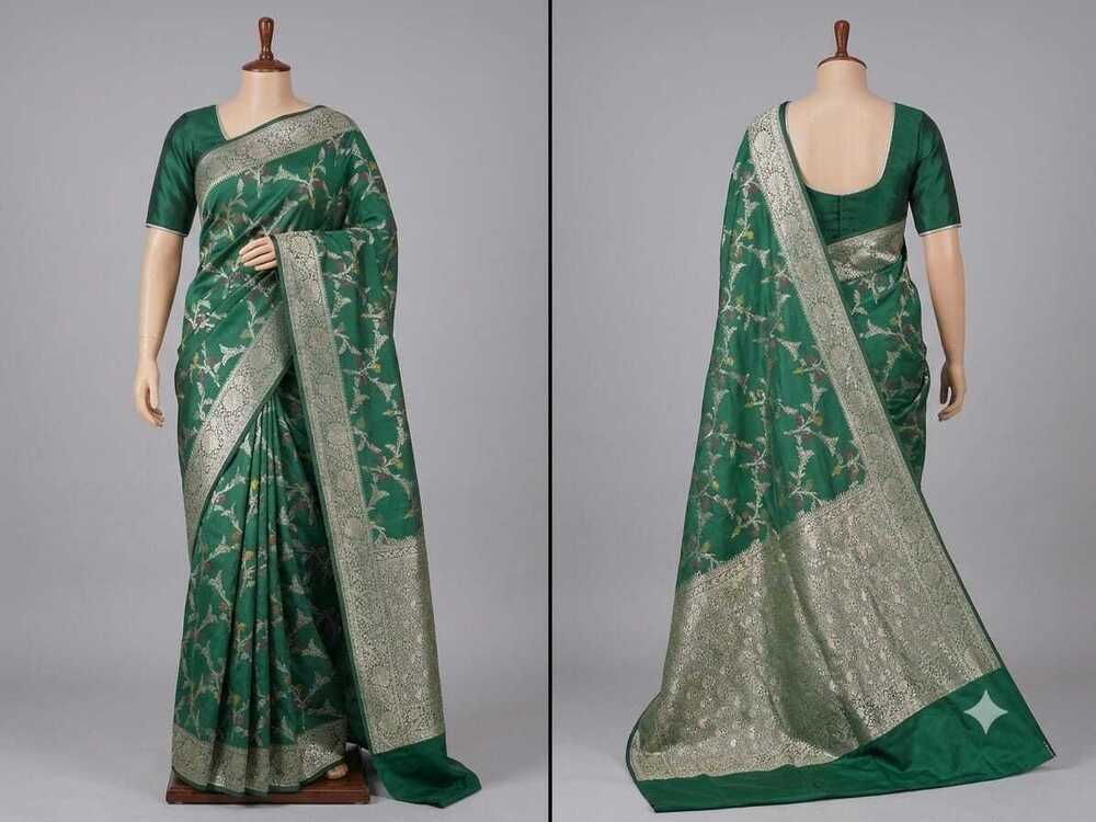 Cotton saree with golden zari and meena veawes with interlock