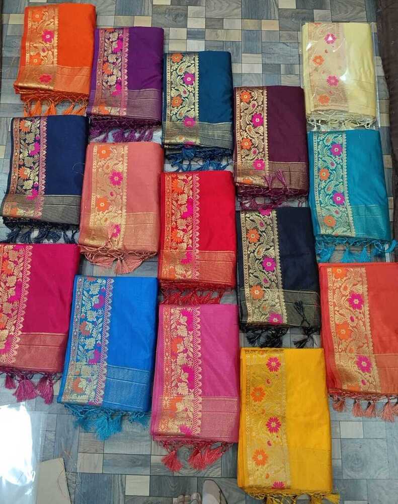 Soft mixed fabric with meena border and plain body