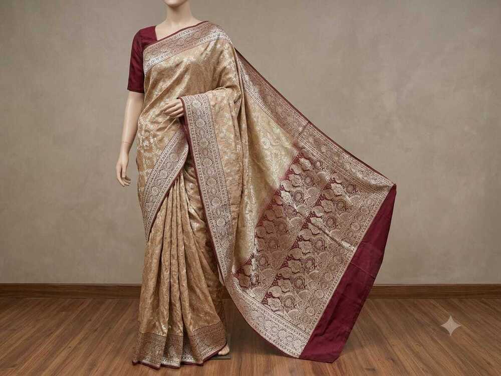 Pure Kataan Silk Saree with Full Jangla Weaving