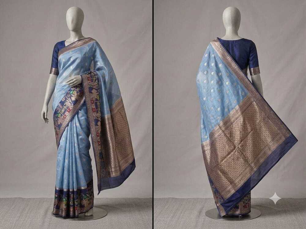 Silk base saree with paithni border pattern
