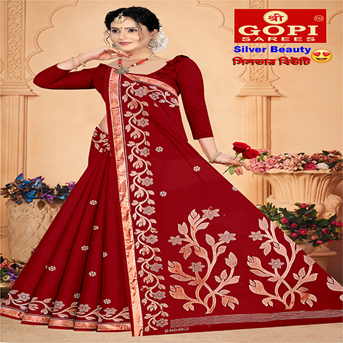 Red Color Silver Beauty Saree Red Color Silver Beauty Saree