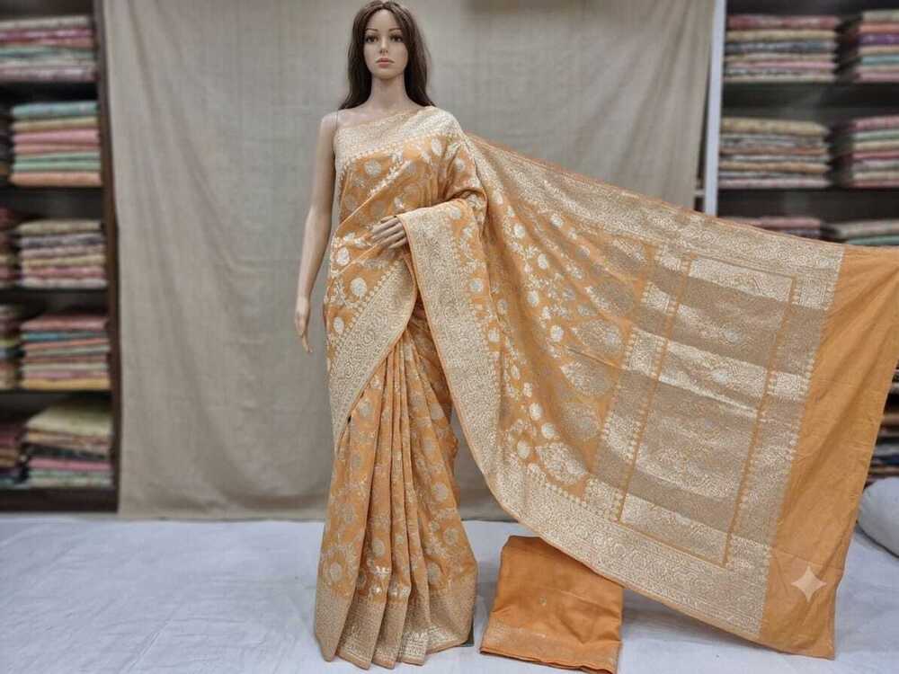 Pure Banarasi Satin Saree with Water Zari Floral Weaving