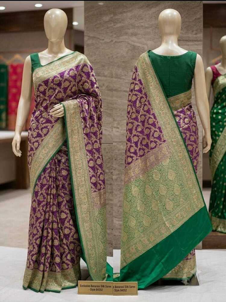 Banarasi kataan saree with contrast colours with real zari and zardozi work