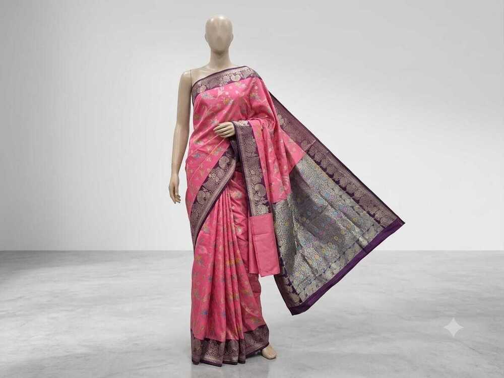 Banarasi silk saree with tilfi jangla design meena veawed with contrast matching