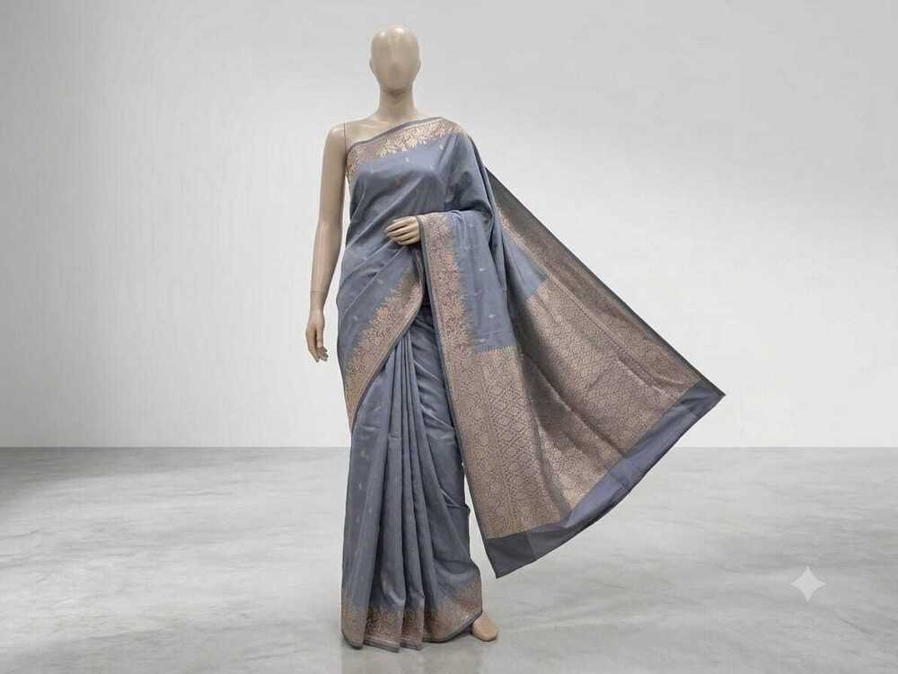 Banarasi silk veawed saree with floral border and small buti