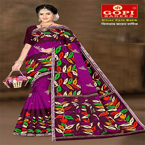 Silver Coin Batik Saree