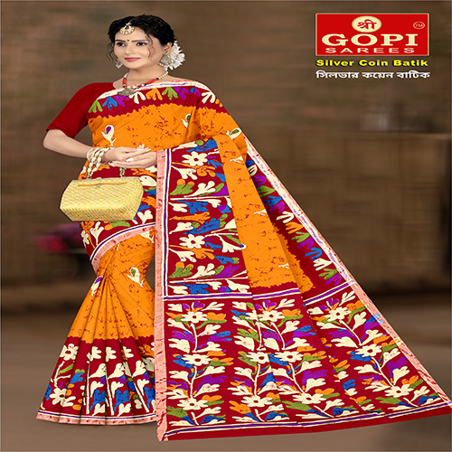 Silver Coin Batik Saree