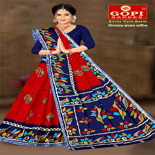 Silver Coin Batik Saree
