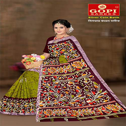 Silver Coin Batik Saree