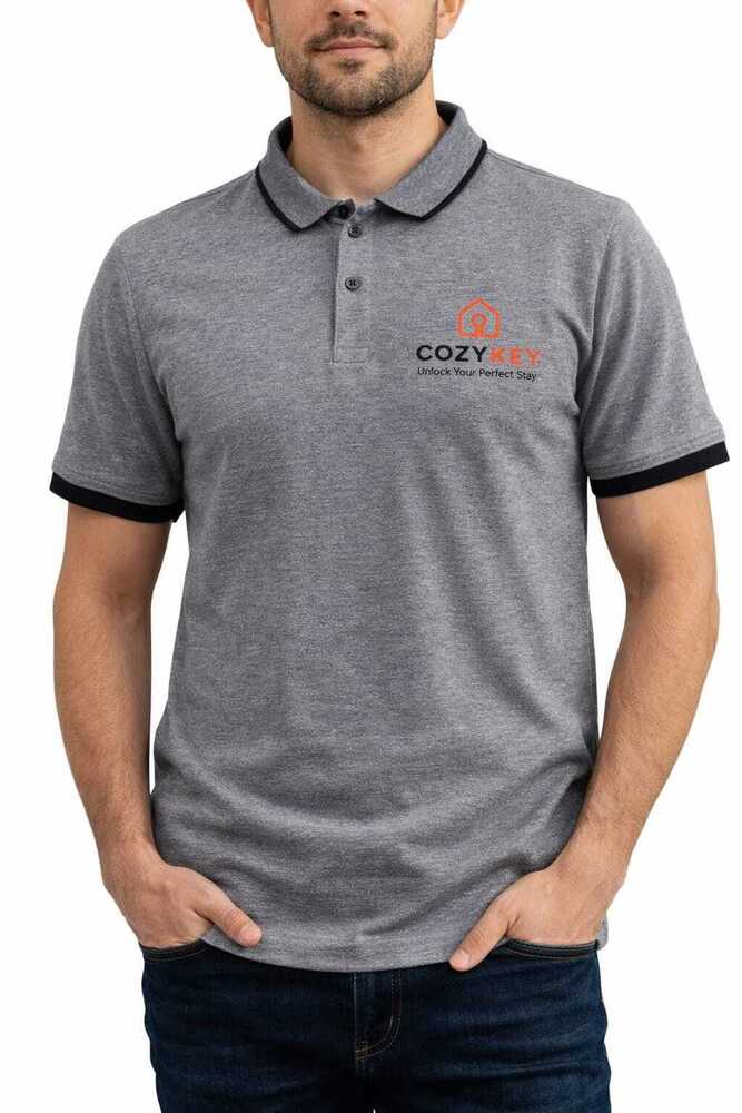 Grey Color Collar T Shirt - Age Group: Adults