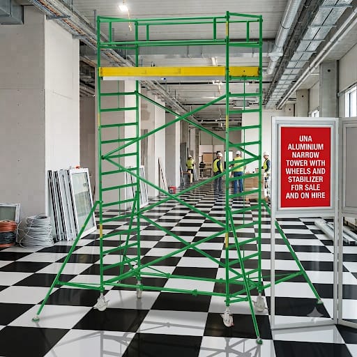 52 Ft Narrow Width Mobile Scaffolding - Color: Metallic Silver And Red