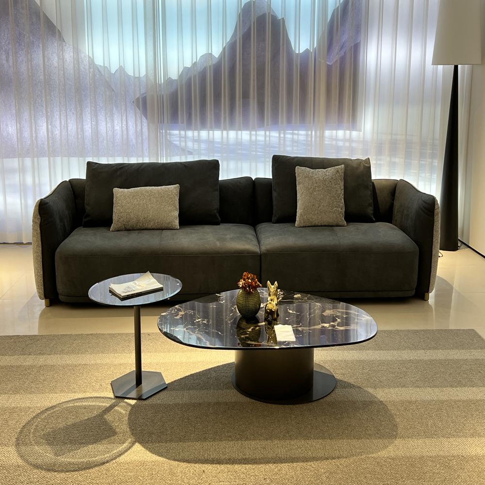 Italian Minimalist Contrast Fabric Sofa, Two-Tone Design Sectional Couch