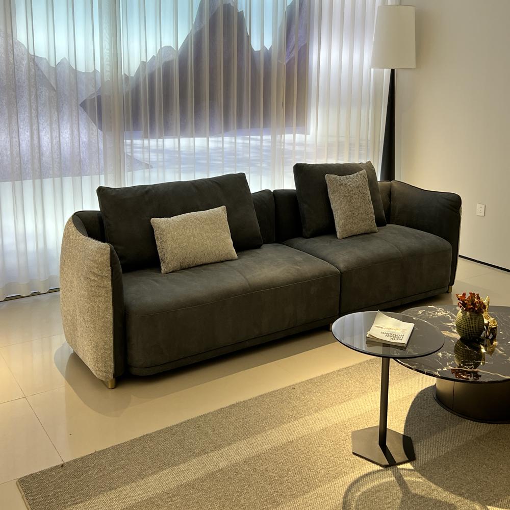 Italian Minimalist Contrast Fabric Sofa, Two-Tone Design Sectional Couch
