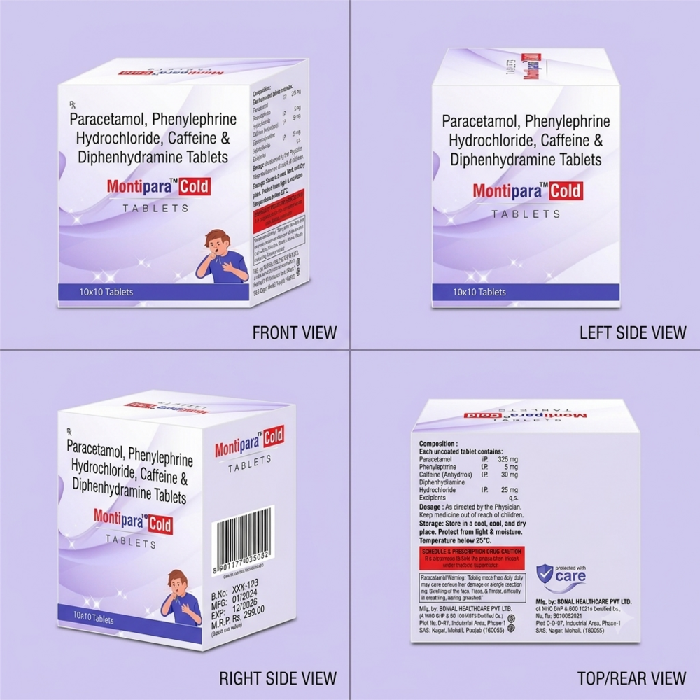 Paracetamol Phenylephrine Hydrochloride Caffeine And Diphenhydramine Tablets