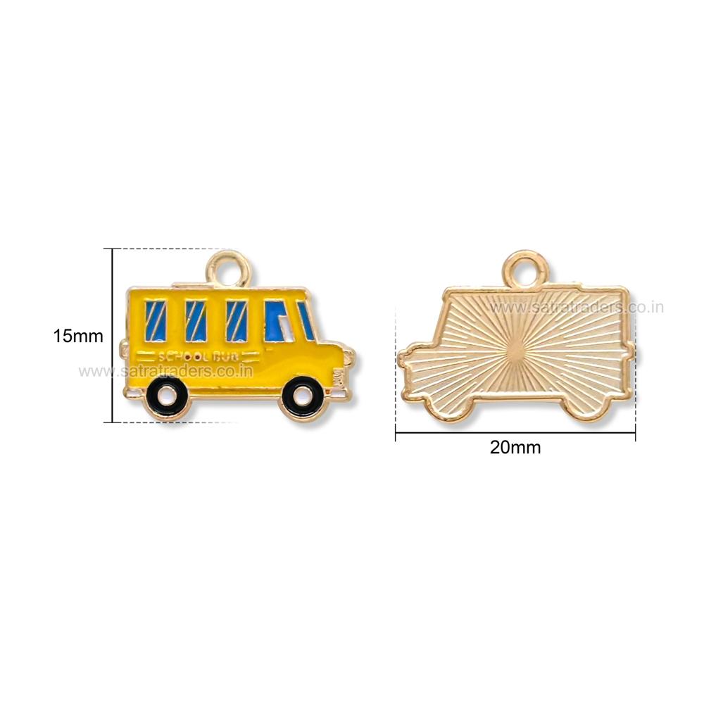 Yellow Enamel School Bus Charm Pendant | Size : 15Mm| Qty : 10Pcs | Che200 - Material: Metal