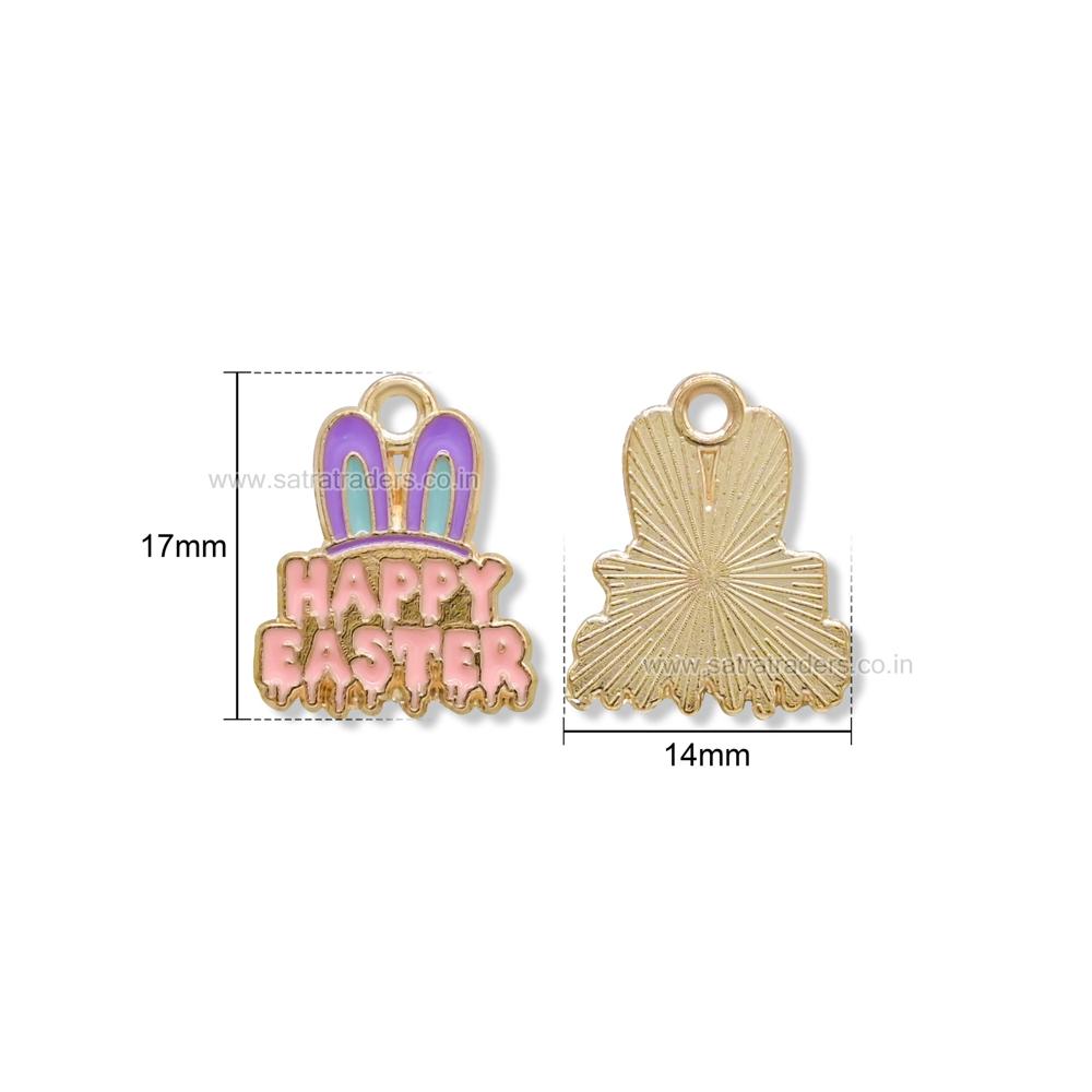 Happy Easter Bunny Ears Enamel Charm Pendant |Size : 17mm | Qty : 10pcs | CHE201