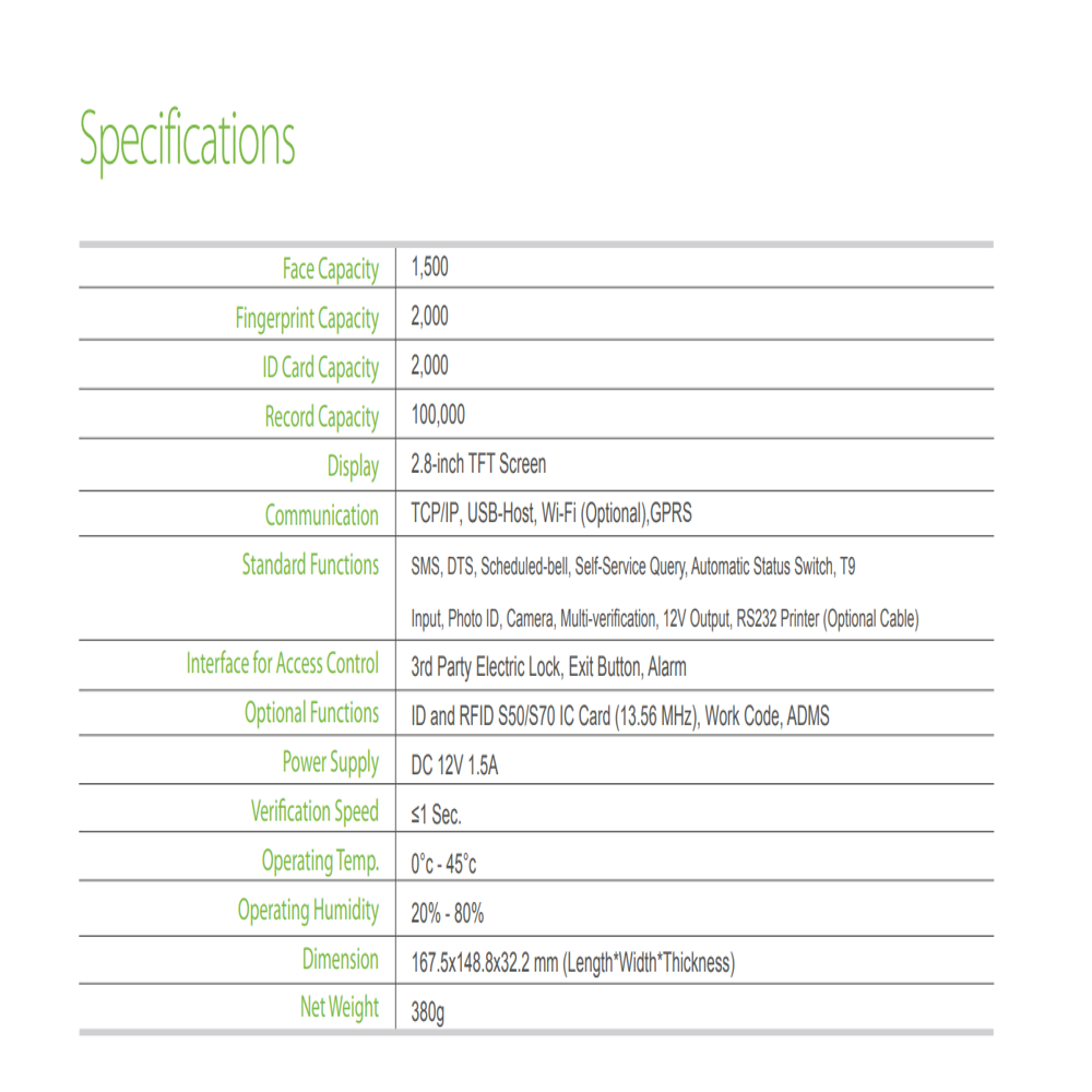 Zkteco Mb360 - Data Capacity: 1