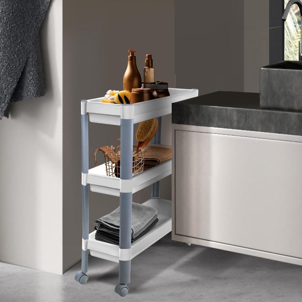 Nayasa Slim Trolley 3 Layers | Kitchen Organizer | Multipurpose | Pantry Storage Organizer | Bathroom Storage | Trolley with Wheels | White
