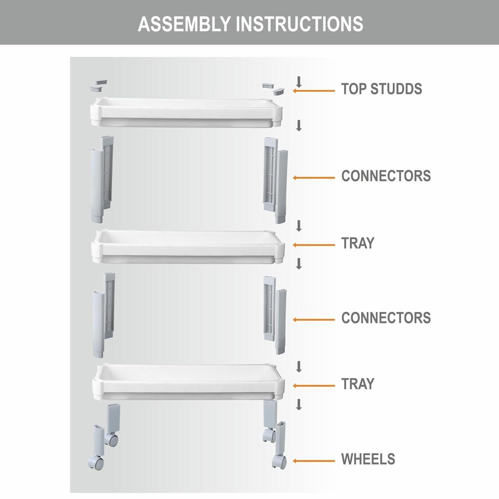 Nayasa Slim Trolley 3 Layers | Kitchen Organizer | Multipurpose | Pantry Storage Organizer | Bathroom Storage | Trolley with Wheels | White
